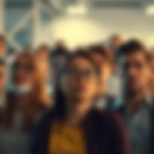 A group of people showing mixed reactions, some anxious and worried while others appear calm and composed, reflecting current social dynamics.