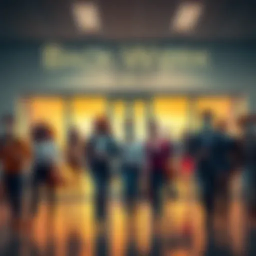 A group of diverse people walking into an office building, carrying briefcases and wearing masks, representing the new workplace dynamics in 2025.