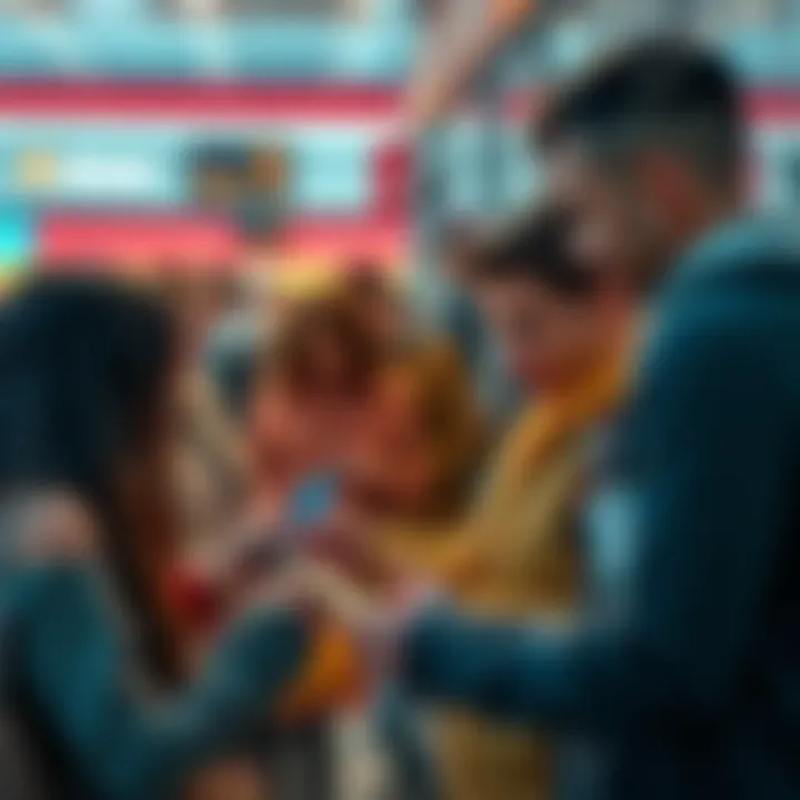 A group of people making purchases in a store while using Bitcoin on their phones