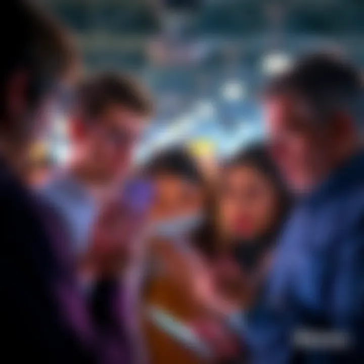 Group of people looking frustrated at their phones, discussing the app Feed feature's impact on data and battery life