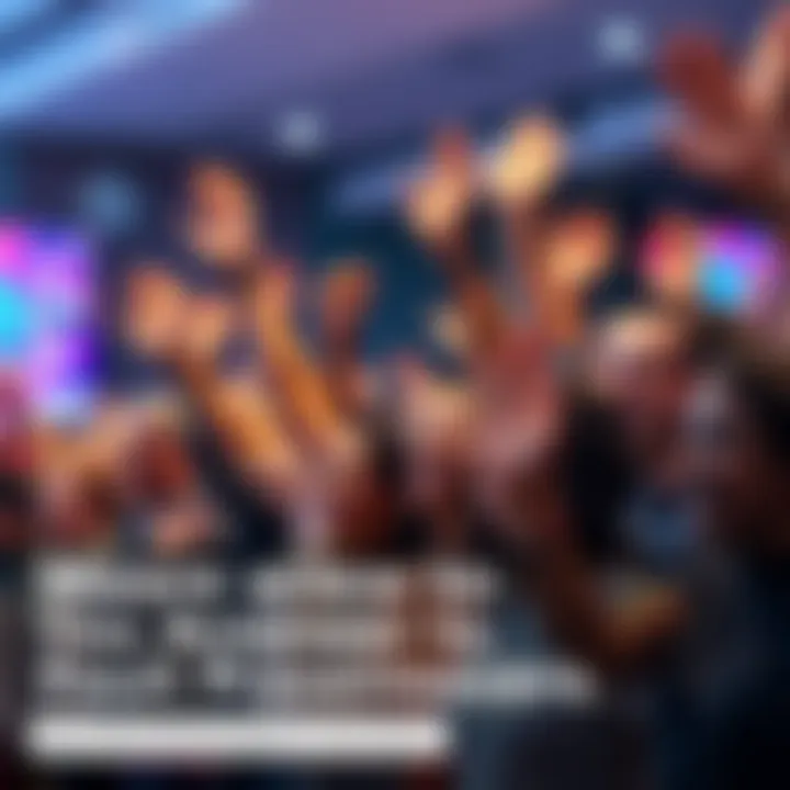 A group of diverse people joyfully reacting to positive news with smiles and raised hands, showing their excitement and relief.