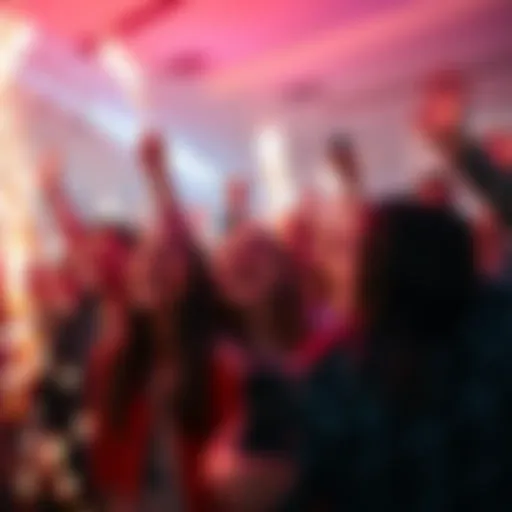 A group of joyful people gathering together, smiling and cheering as they celebrate their return to activities and events.