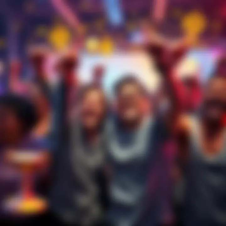 A group of people excitedly celebrating the increase in rewards they are receiving, with smiles and fists raised in joy.