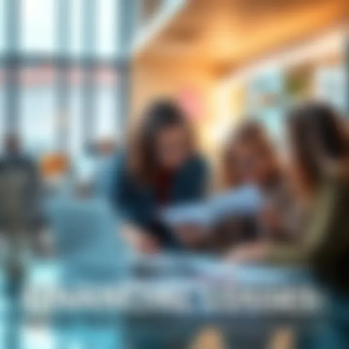 A group of people discussing financial strategies while looking at papers and a laptop