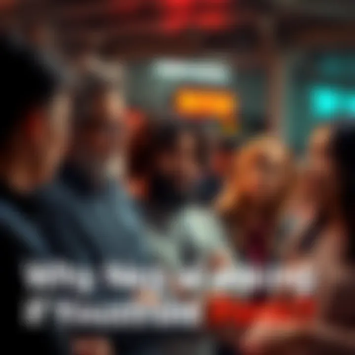 A group of people gathered, looking concerned and engaged in conversation about panic and societal issues.