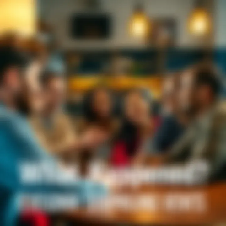 A diverse group of people in a café discussing recent surprising events with engaged expressions.
