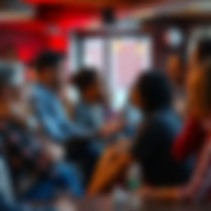 A group of diverse individuals engaged in a lively discussion about various opinions in a casual setting.