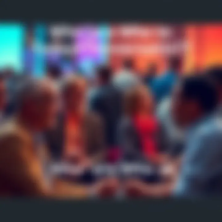 A group of diverse individuals engaged in lively discussions about current events and influential figures.