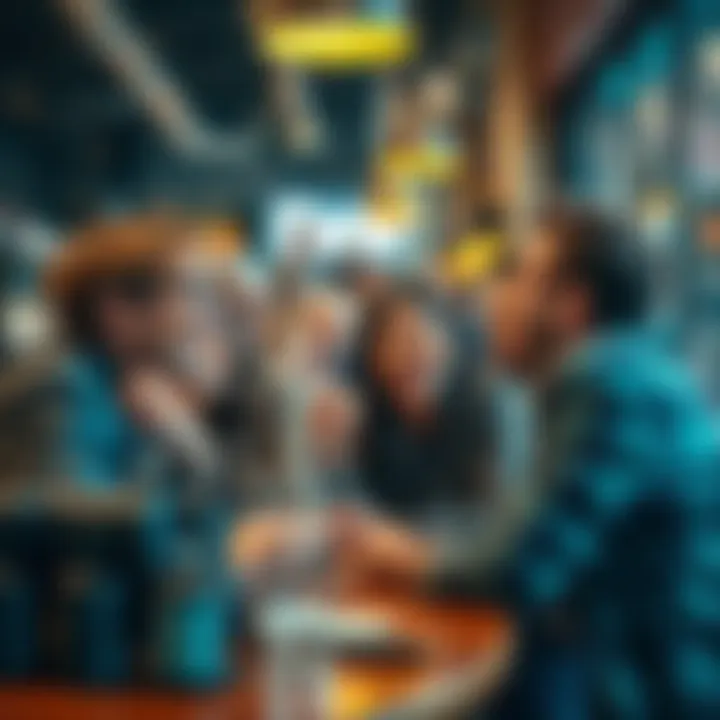 A group of people sharing a laugh over a funny situation at a coffee shop