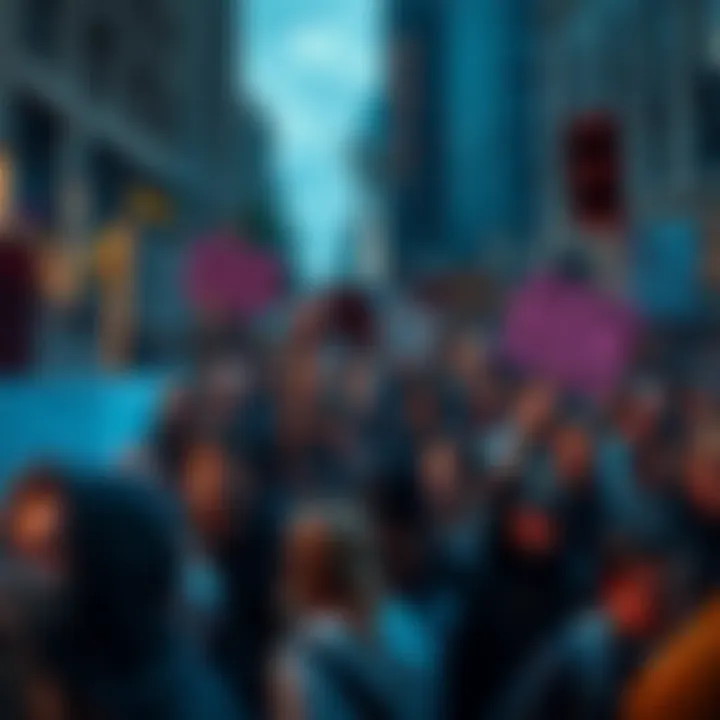 Crowd of people holding signs and expressing anger during a protest