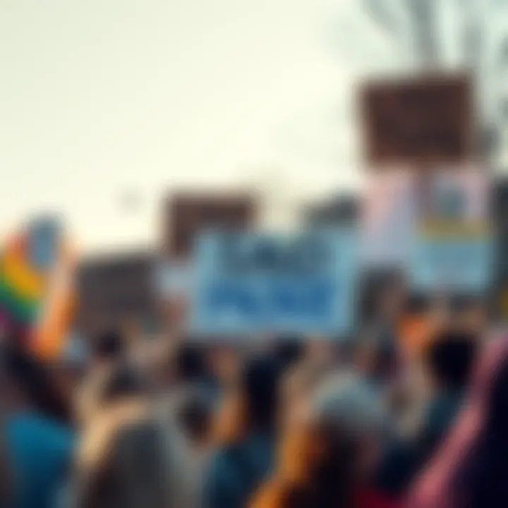 A diverse group of people holding signs at a rally, expressing their desire for greater action and commitment to important causes.