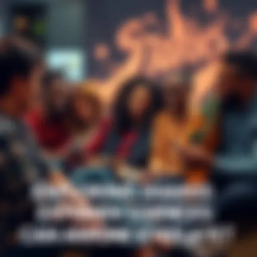 A group of diverse individuals sitting together, sharing personal stories and laughing, highlighting their shared experiences.