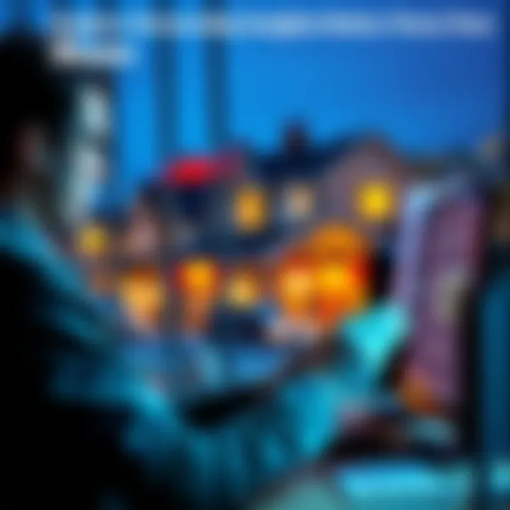 A person looking at property records on a computer, preparing for a detour to another town