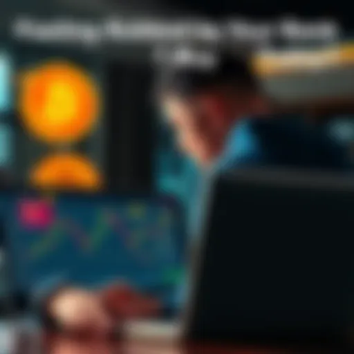A person looking at a laptop displaying Bitcoin charts with a worried expression about their bank