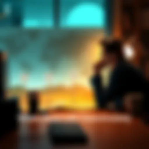 A person sitting at a desk looking thoughtfully at multiple paths on a map, representing decision-making during uncertain times.