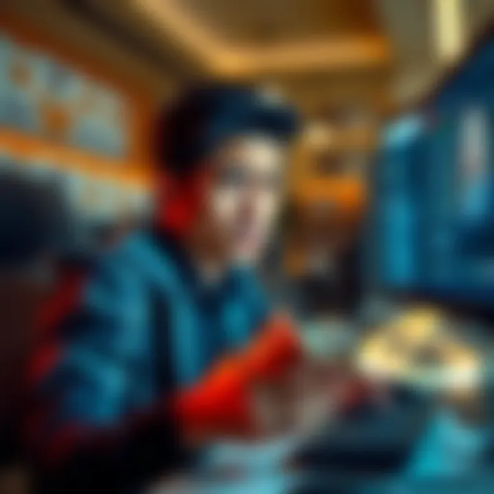 A person holding cash with a concerned expression, looking at a computer screen with cash out options open.