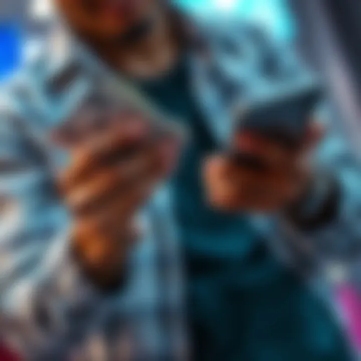 A person holds cash in one hand while looking at a smartphone in the other, indicating the process of cashing out Curve Cash points.