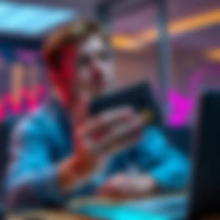 A person sitting at a desk, holding a hardware wallet and looking thoughtful about cryptocurrency management.