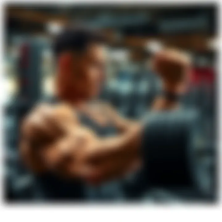 A determined person lifts weights in a gym, showing signs of fatigue while maintaining focus.