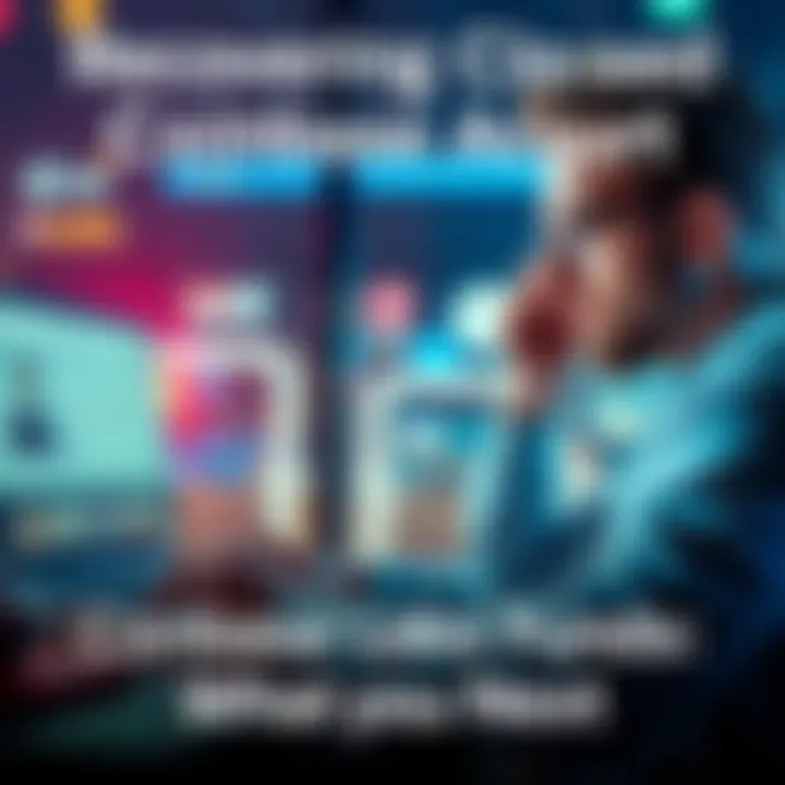 Individual frustrated while trying to access closed Coinbase account on a laptop