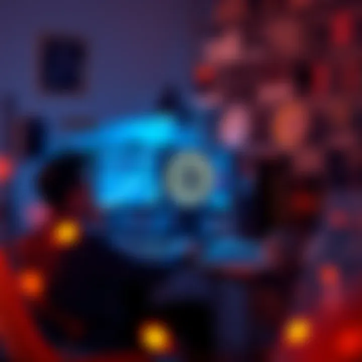 Individual sitting at a desk with a computer, engaging in Bitcoin mining at home