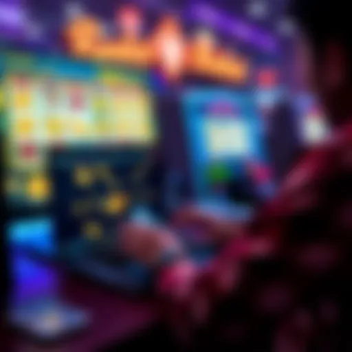 A person enjoying a bitcoin slot game on their laptop with colorful graphics displayed on the screen