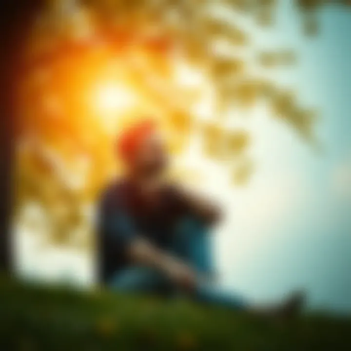 A person sitting under a tree, looking thoughtful as they contemplate life's challenges, with a peaceful expression on their face.