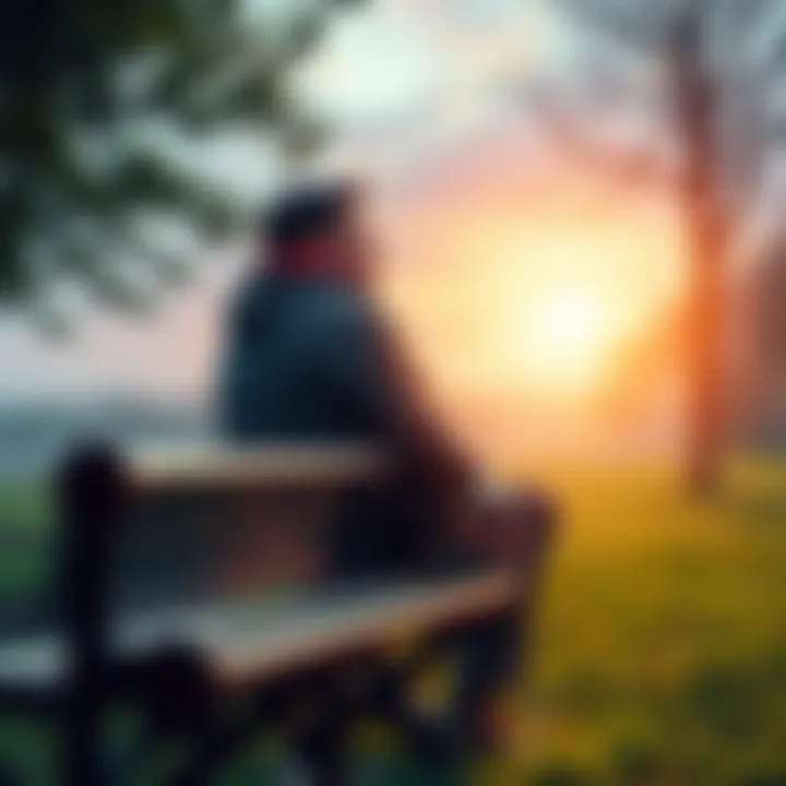 Person Reflecting on Life Individual sitting on a park bench, looking thoughtful while observing nature around them.
