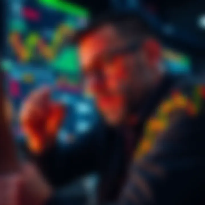 Individual analyzing stock market graphs and charts with a look of determination