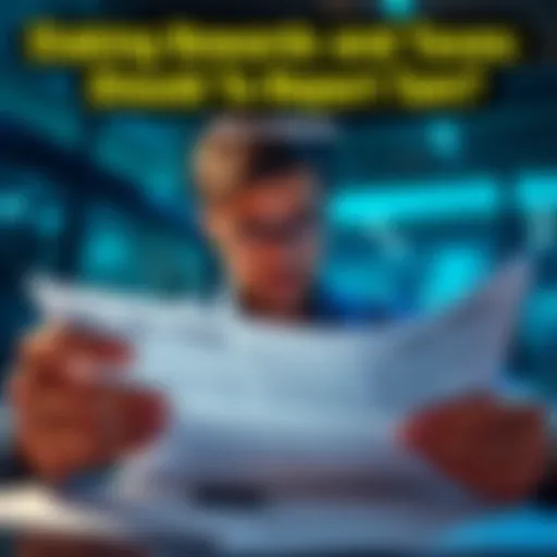 A person looking at tax forms while considering staking rewards and taxes