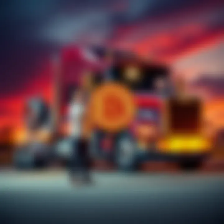 Person selling truck for Bitcoin Individual stands next to a sold truck with a Bitcoin logo in hand, representing the choice to invest in cryptocurrency over owning a vehicle.