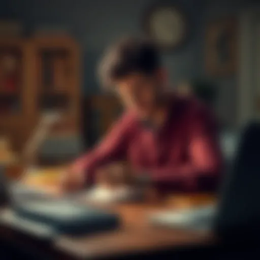 Person Taking Notes at a Desk A focused individual writing notes on a notepad while studying at a desk, surrounded by books and a laptop.