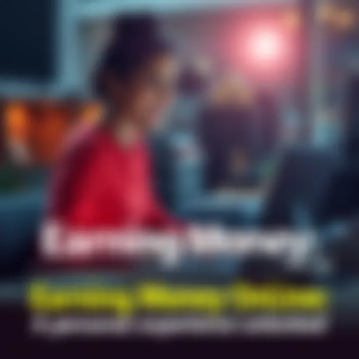 A person sitting at a desk with a laptop, smiling while looking at the screen, symbolizing online earnings