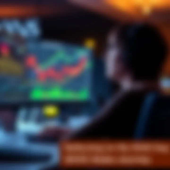 A person sitting in front of a computer screen, deep in thought about their long-term $HEX stake experience, with charts and graphs displayed on the screen.