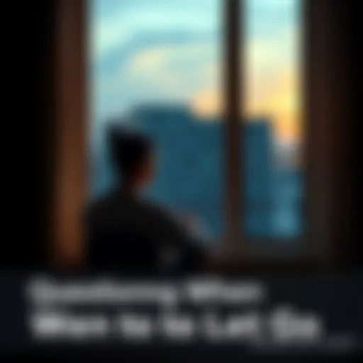 A person sitting alone with a thoughtful expression, looking out a window as they consider letting go of something in their life.