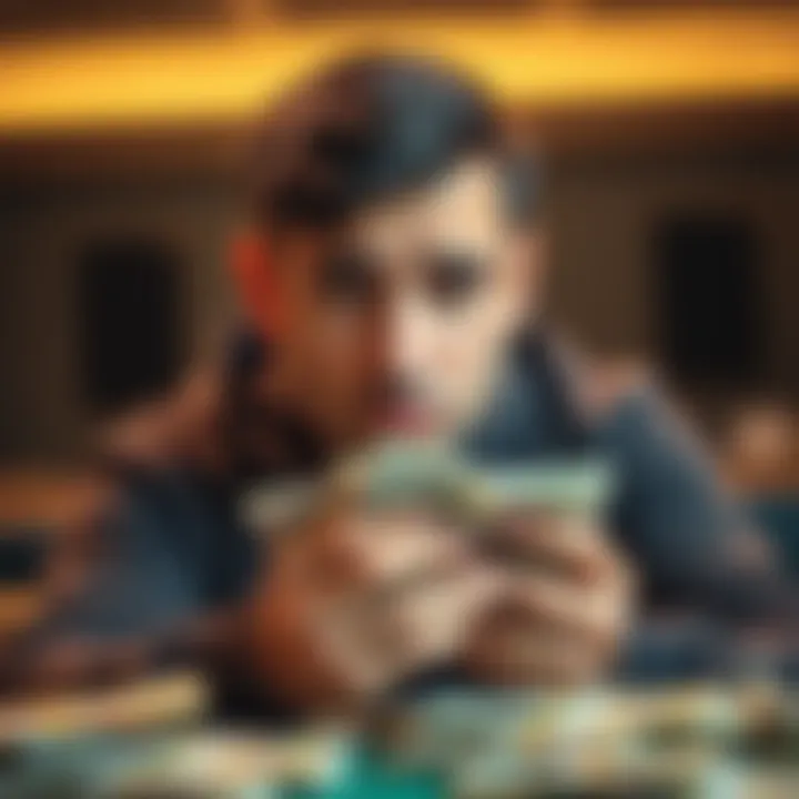 Individual counting bills with a concerned expression, symbolizing financial challenges when expecting payments from others.