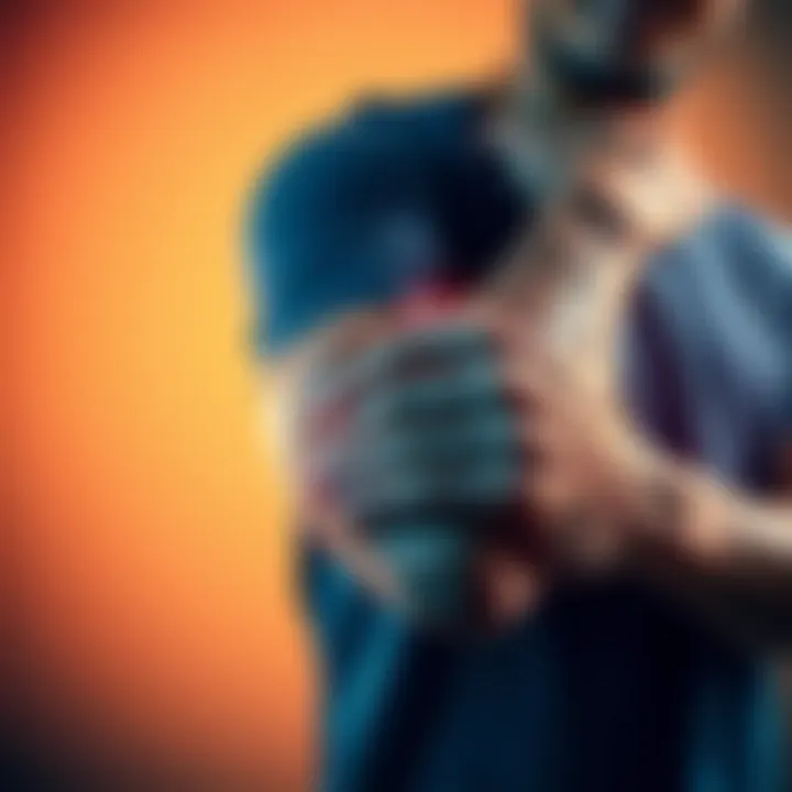 Individual showing discomfort by holding their arm, indicating pain or strain in the arm area
