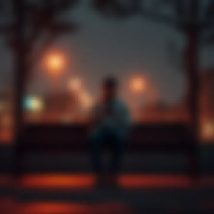 A person sitting on a bench, looking contemplative and holding their phone, reflecting the struggle of seeking support from others.
