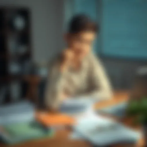 Individual sitting at a desk with a thoughtful expression, surrounded by papers and a laptop, symbolizing emotional recovery after liquidation.