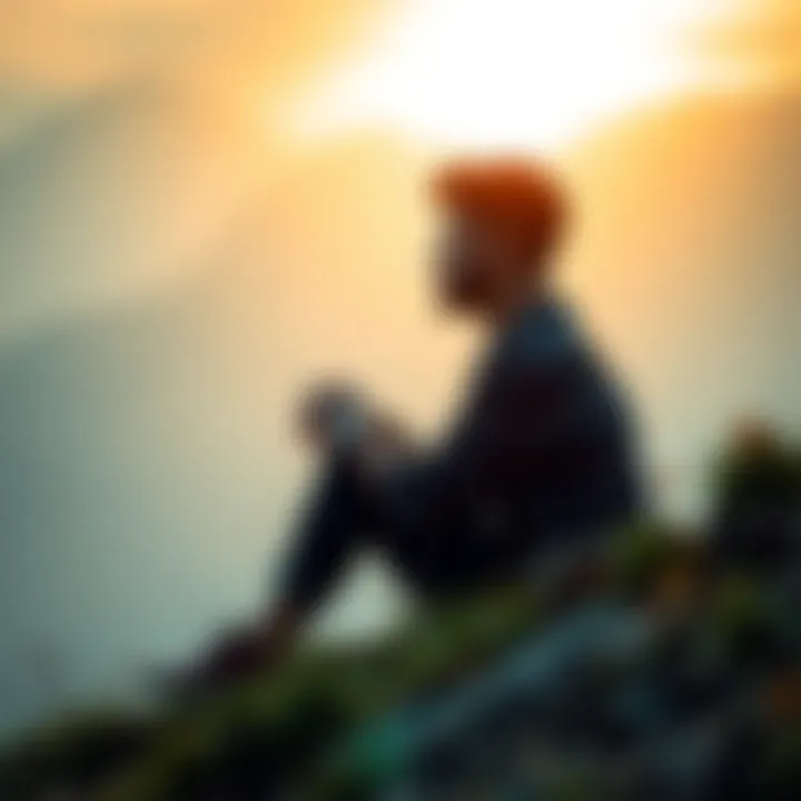 A person sitting quietly in nature, contemplating their thoughts with a peaceful expression.