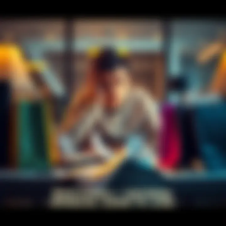 A person sits at a table with a worried expression, surrounded by shopping bags and receipts, contemplating financial choices.