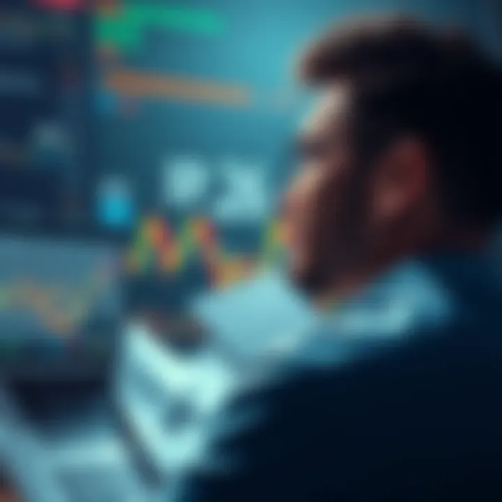 Individual thinking about XRP, surrounded by market charts and news articles