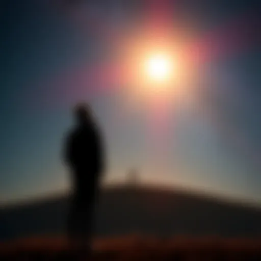 A person standing on a hill, looking up at a clear night sky filled with stars and a bright moon, representing dreams and aspirations.