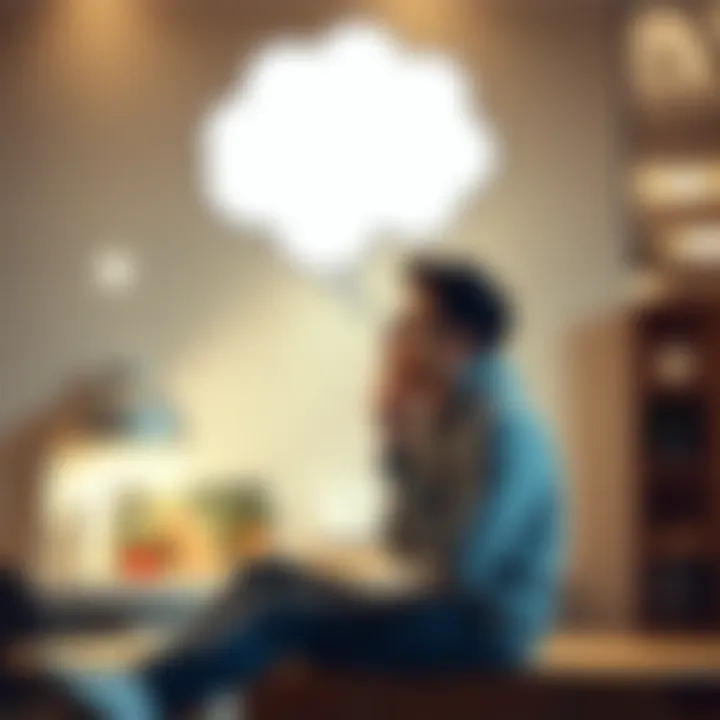 A person sitting with a blank thought bubble above their head, contemplating what they have been doing for three days. The setting is casual and inviting, encouraging participation.