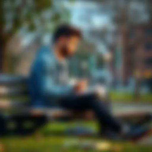 A person sitting on a park bench, looking thoughtful while holding a notebook and pen to evaluate their life choices.