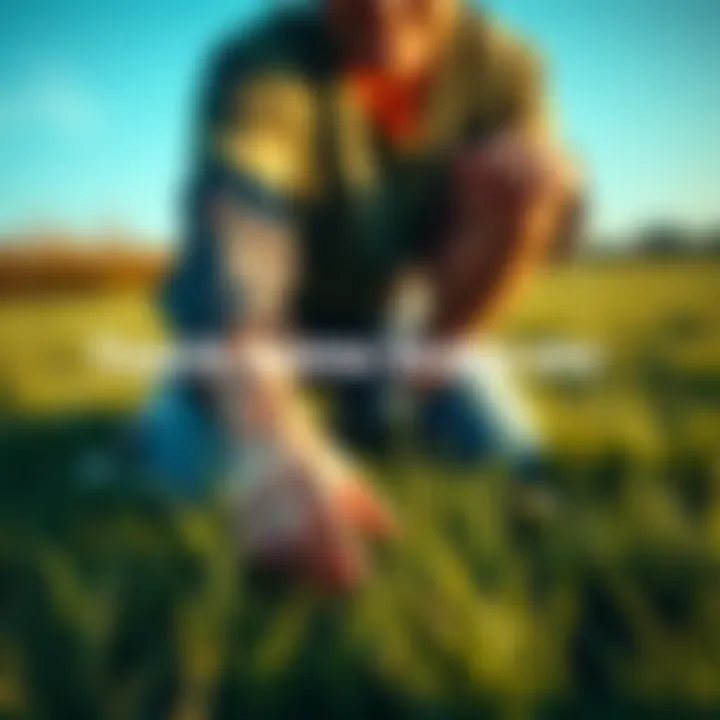 A person kneeling on the grass, enjoying nature and taking a moment to breathe fresh air.