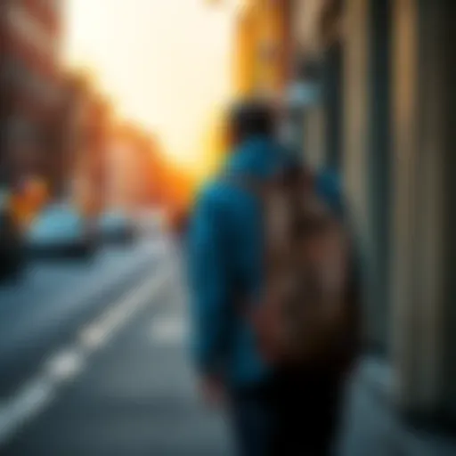 A person walking down the street carrying a backpack, symbolizing the struggle to achieve goals without a car.