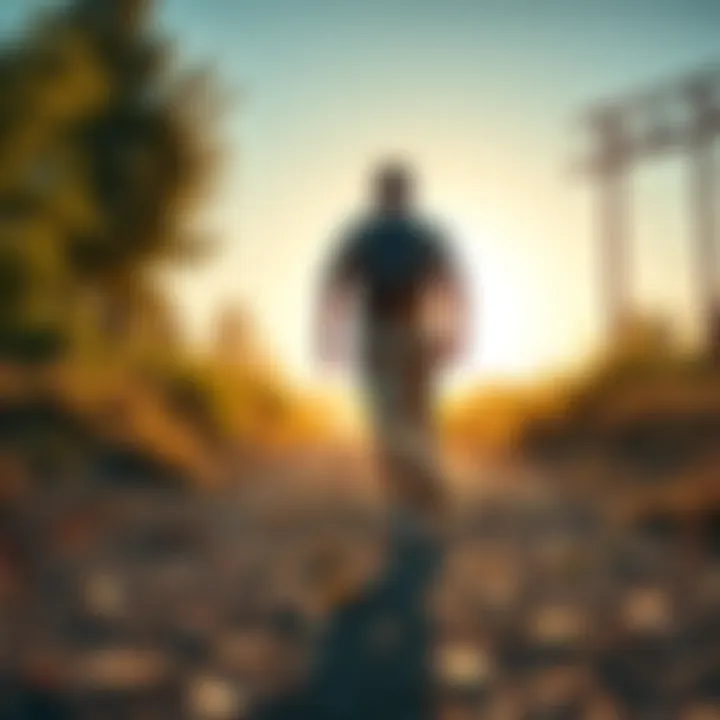 A person walking on a path surrounded by nature, reaching their daily step goal for health and rewards.