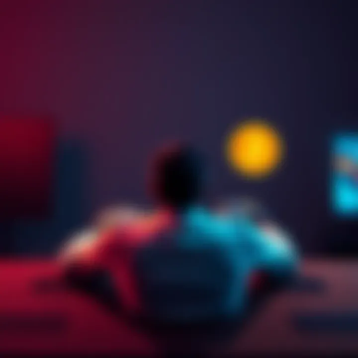 A person sits at a table with a game controller and a Bitcoin logo on opposite sides, contemplating their spending choices.