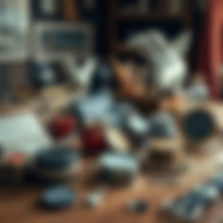 A collection of sentimental items displayed on a wooden table, each with its own story and memory.